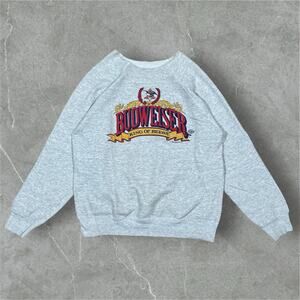 Vintage Budweiser 80s Sweater Raw / Cut Neckline Grunge Large Retro Distressed